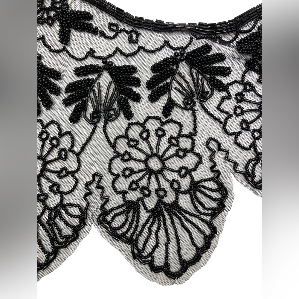 Vintage Black Beaded Mesh Floral Design Bolero Collar Shaw Belt Multi-way Piece - Picture 16 of 16